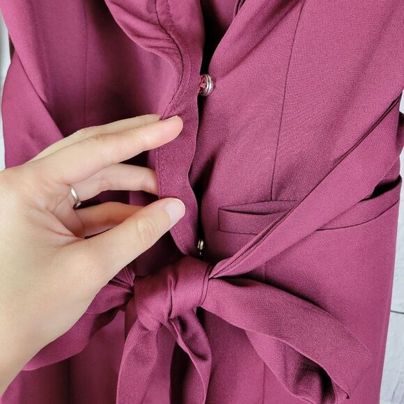 Milk & Honey burgundy red long sleeve belted wrap short blazer dress - Picture 4 of 10